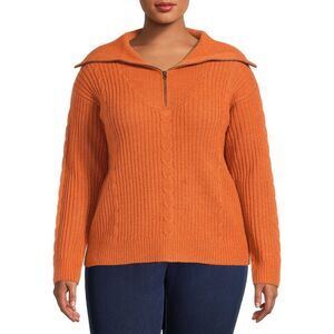 Heart N' Crush Women's Plus Size Cable Knit Quarter Zip Pullover Sweater